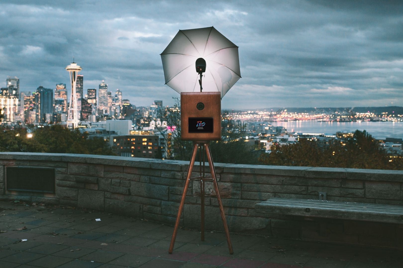 TBD Photo Booth set up at Kerry Park overlooking the Seattle skyline
