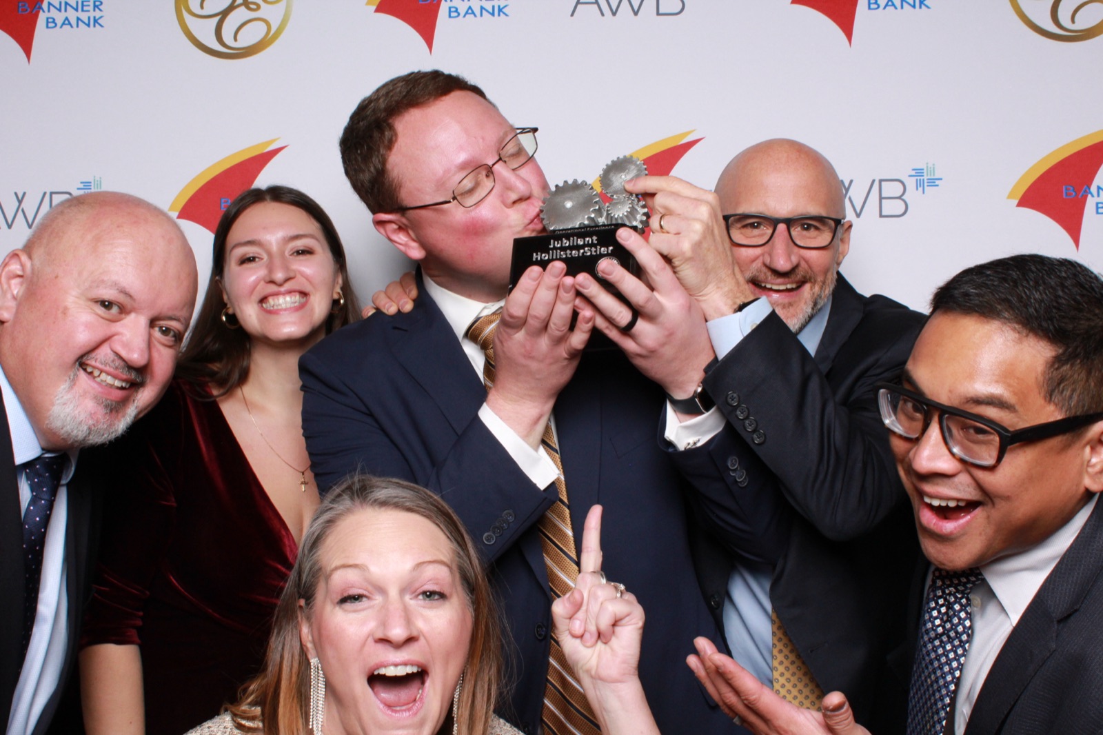Award gala photo booth with branded step-and-repeat backdrop