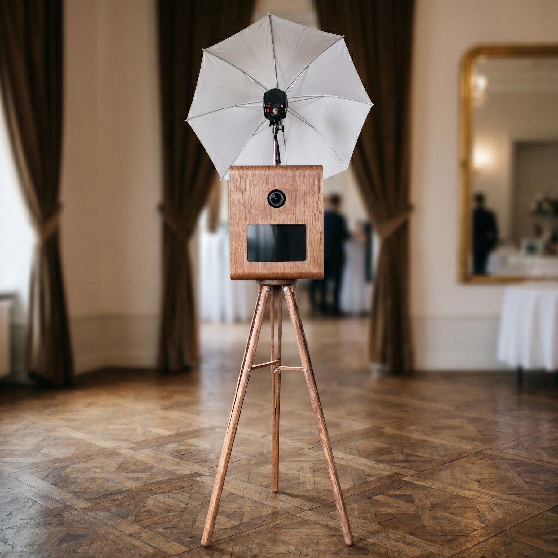 TBD Photo Booth, hand-built walnut wood with DSLR camera